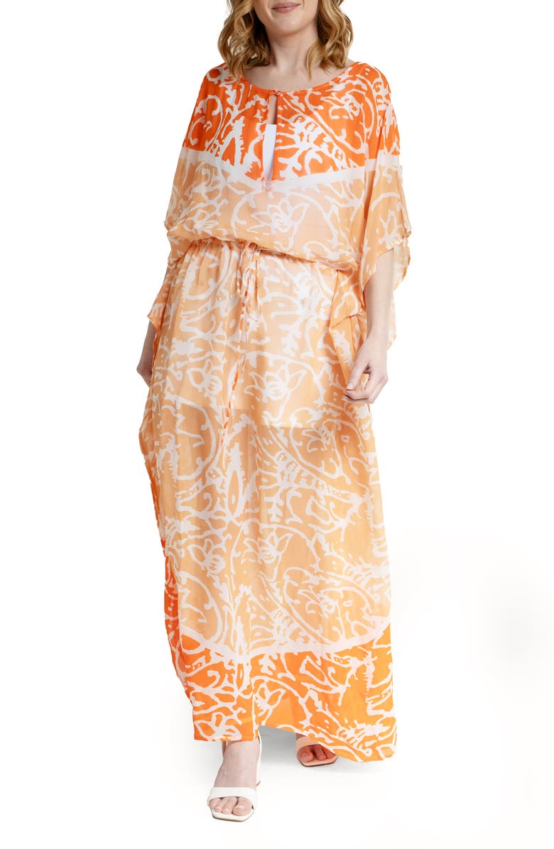 SAACHI Abstract Print Cover-Up Kaftan, Main, color, Orange