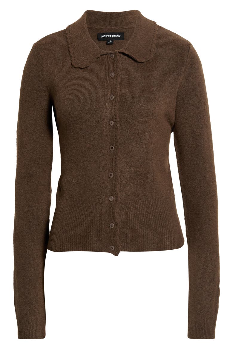Peter Pan Collar Button Front Cardigan, Main, color, HOT FUDGE