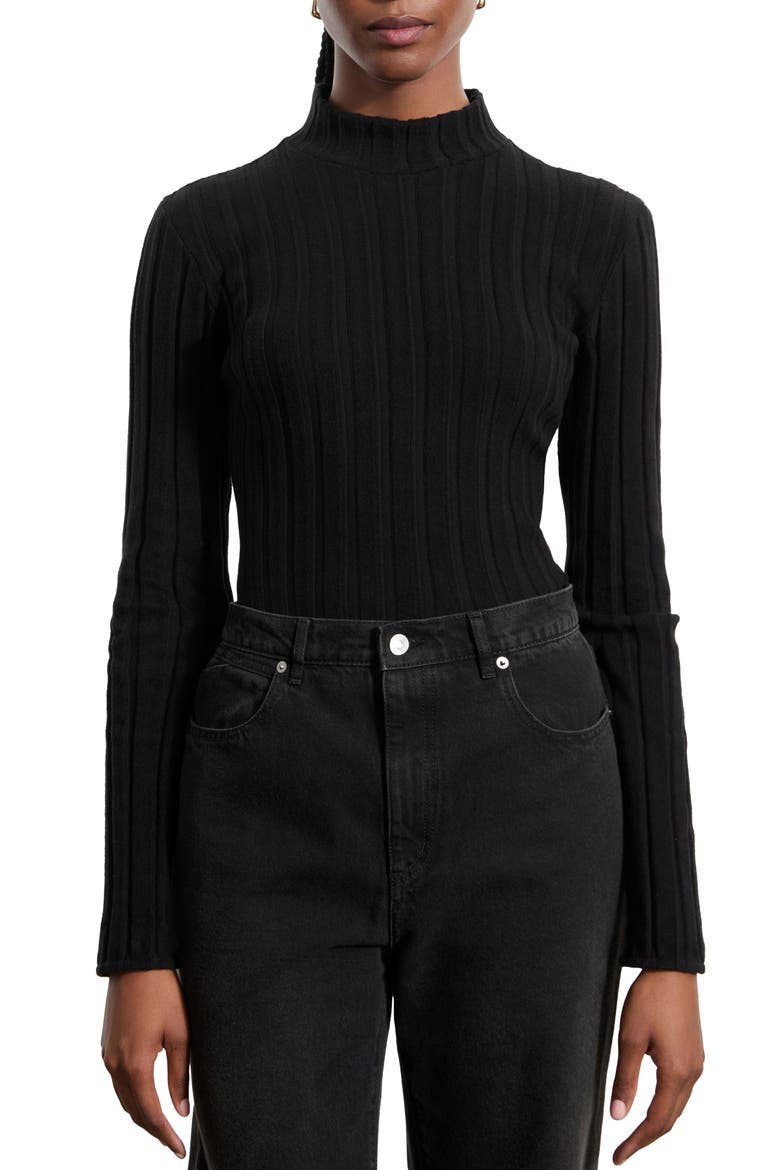 Samia Mock Neck Rib Sweater, Main, color, BLACK