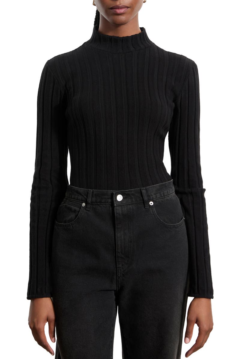 Marcella Samia Mock Neck Rib Sweater, Main, color, Black