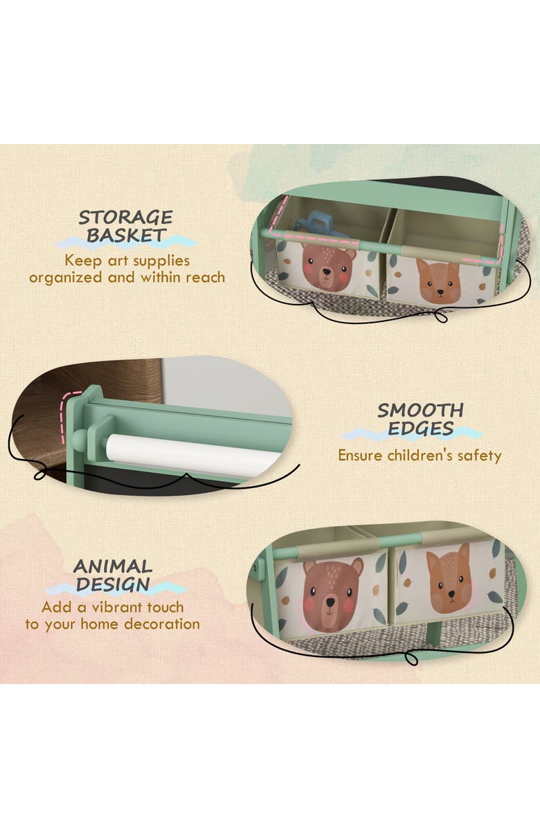 Qaba Kids 3-in-1 Art Easel with Paper Roll, Blackboard, Whiteboard, Storage Baskets​, Alternate, color, Green