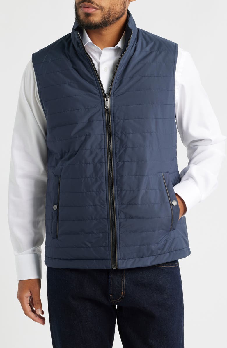 Johnston & Murphy Box Quilted Vest, Alternate, color, Navy/ Navy Herringbone