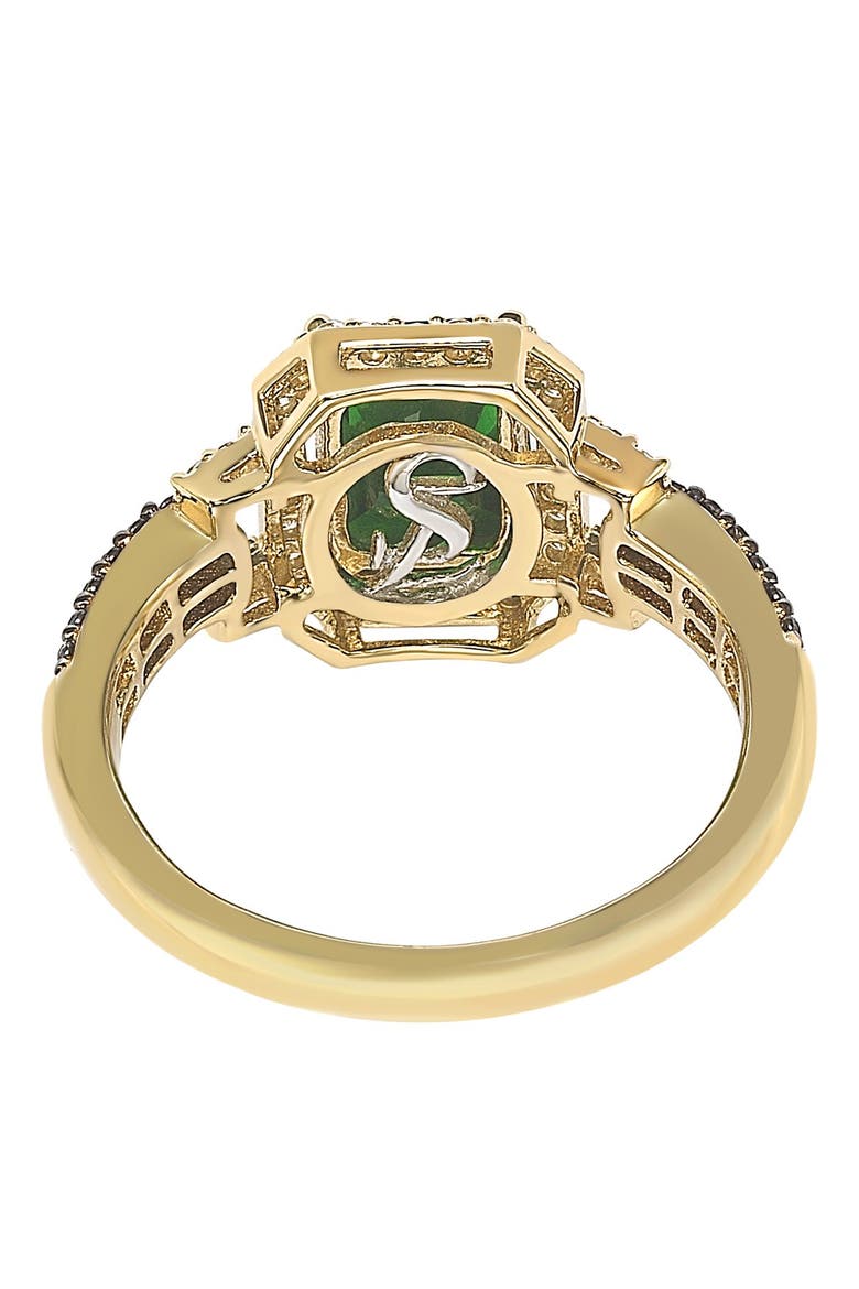 Yellow-Tone Sterling Silver Prong Set Emerald Cut & Pave CZ Ring, Alternate, color, GREEN