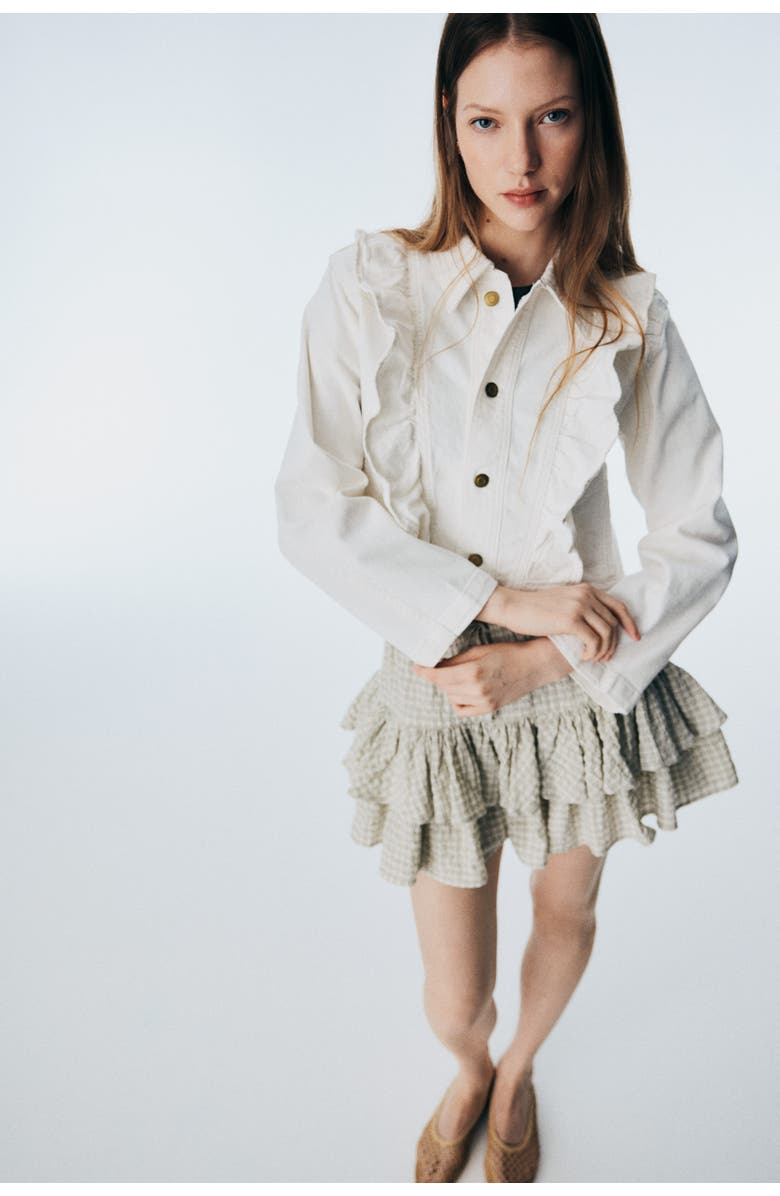 H&M Frill-trimmed Denim Jacket, Alternate, color, White