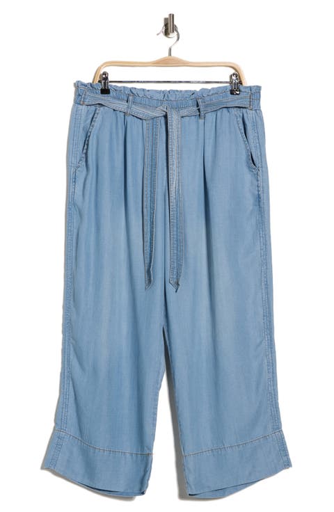 Chambray Crop Pull-On Pants (Plus)