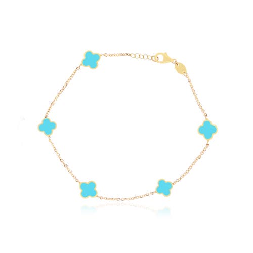 The Lovery Fine Jewelry Mini Turquoise Clover Bracelet In Blue