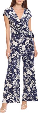 Maggy London Floral Cap Sleeve Wrap Tie Jumpsuit