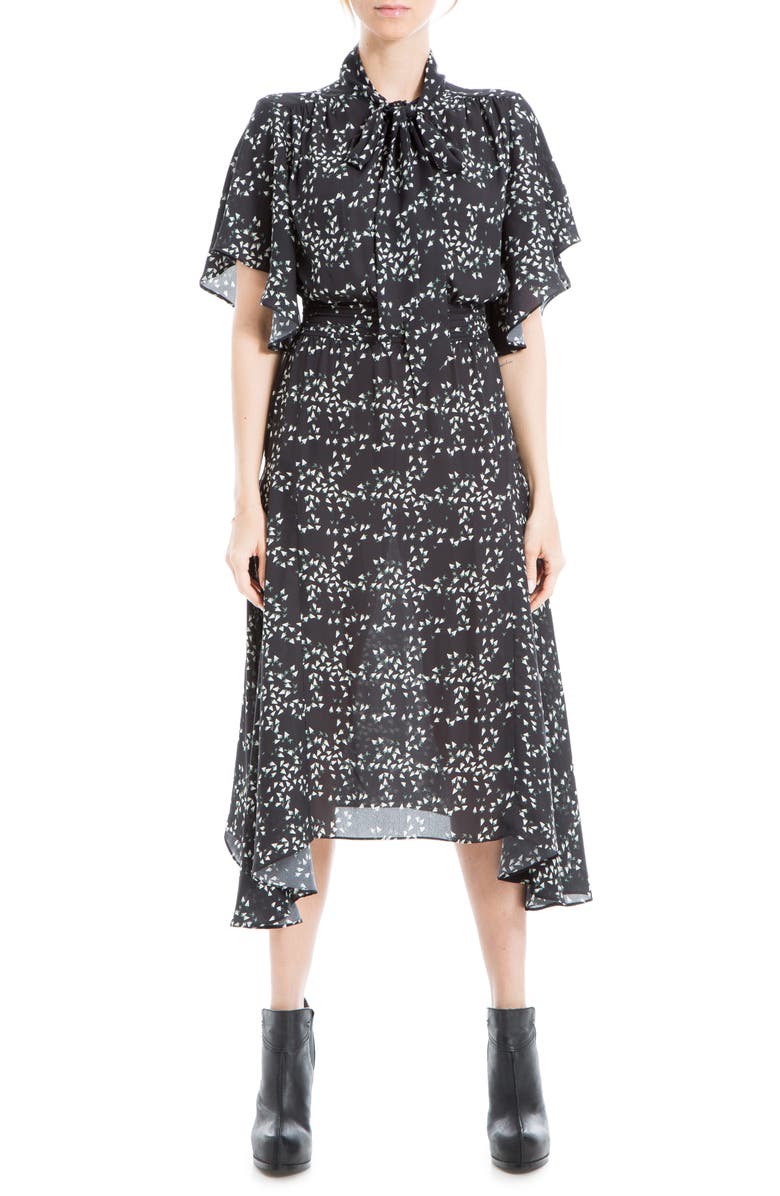 MAX STUDIO Tie Neck Flutter-Sleeve Dress, Main, color, 