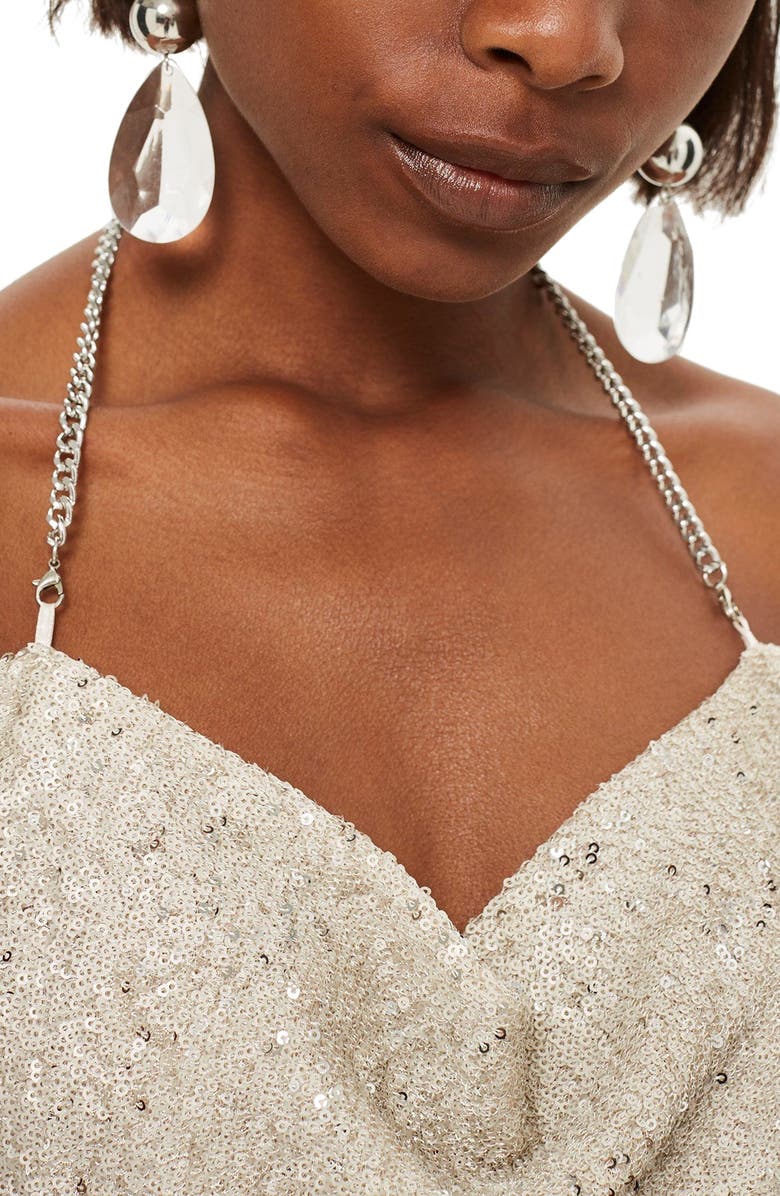 Topshop Brushed Sequin Cowl Neck Dress, Alternate, color,