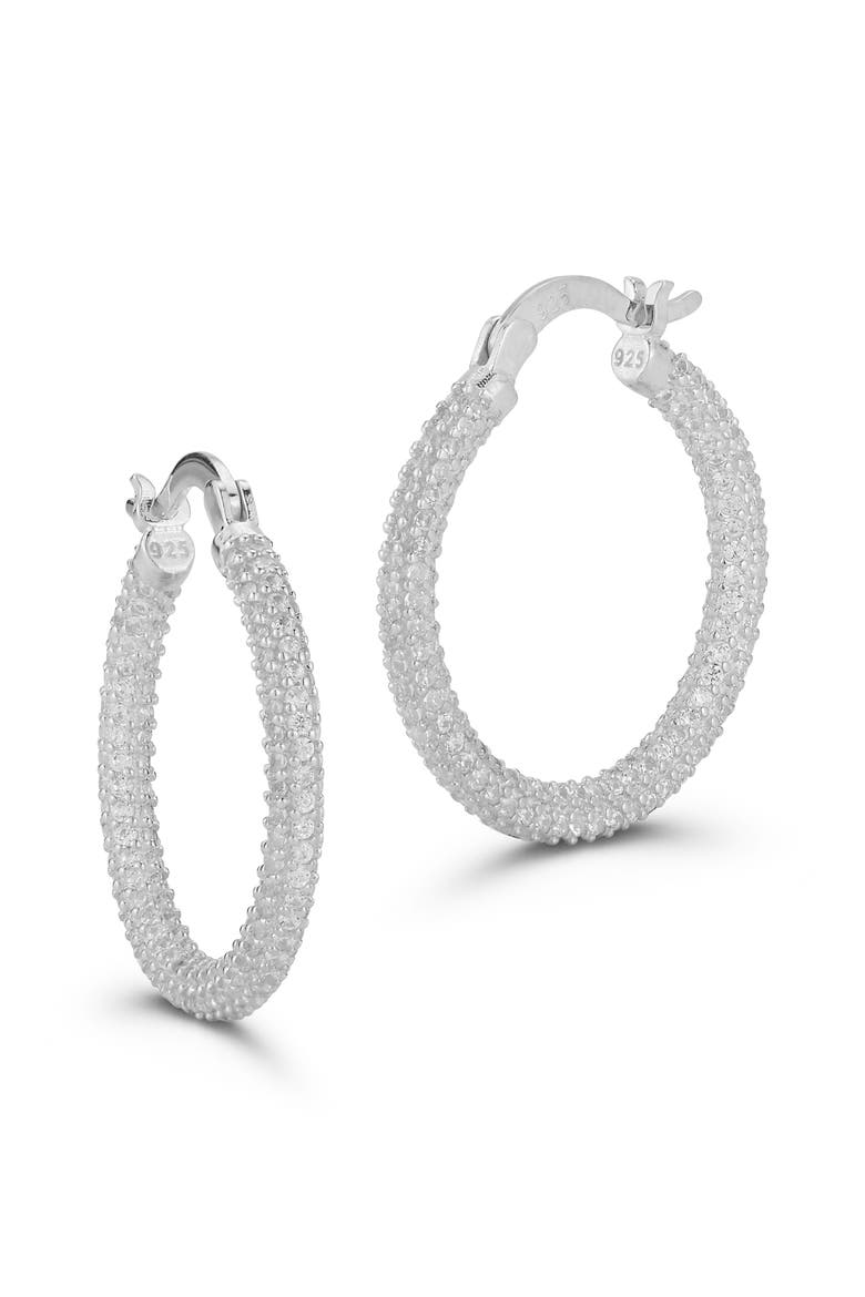 Small Pavé Cubic Zirconia Hoop Earrings, Main, color, SILVER