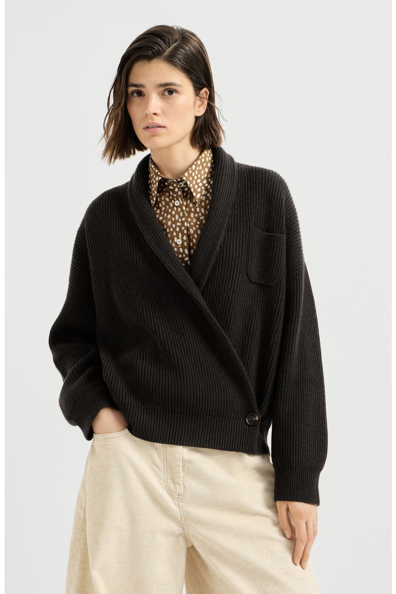 Cashmere English rib cardigan, Main, color, Coffee