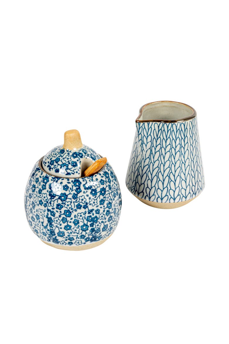 Hand-Painted Stoneware Sugar & Creamer, Set of 2, Main, color, Blue