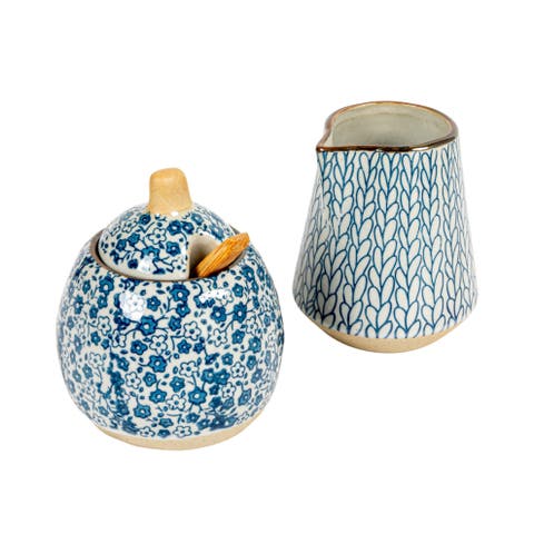 Hand-Painted Stoneware Sugar & Creamer, Set of 2