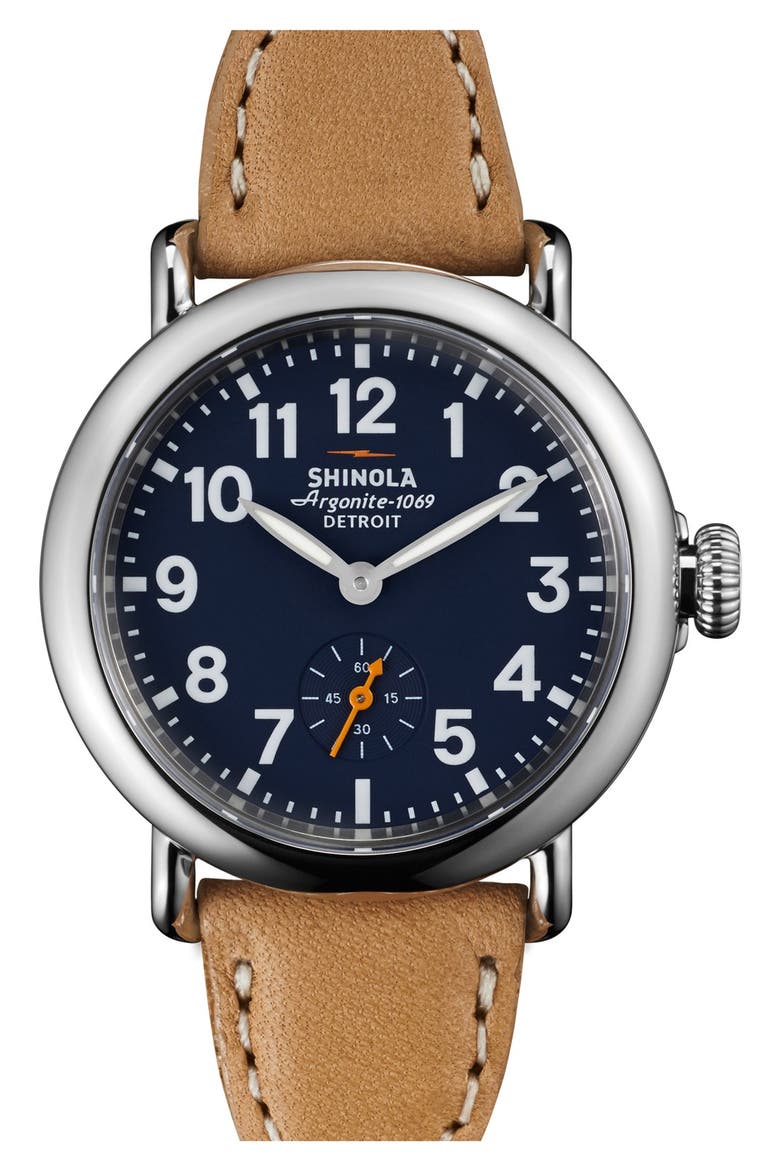 'The Runwell' Leather Strap Watch, 36mm, Main, color, NATURAL/ BLUE