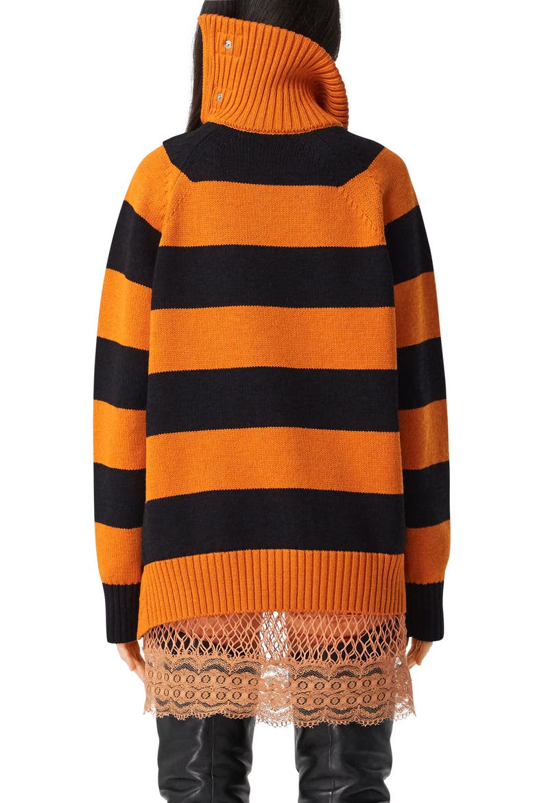 Stripe Snap Funnel Neck Sweater, Alternate, color, DEEP ORANGE