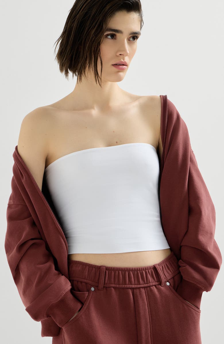 Brunello Cucinelli Stretch cotton jersey bandeau top, Alternate, color, White
