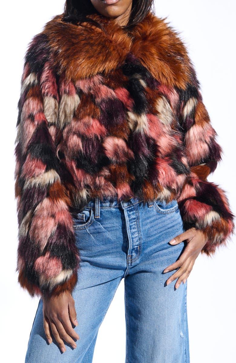 AZALEA WANG Molly Multicolor Faux Fur Jacket, Main, color, Brown Multi