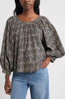 Treasure & Bond Print Raglan Sleeve Cotton Top