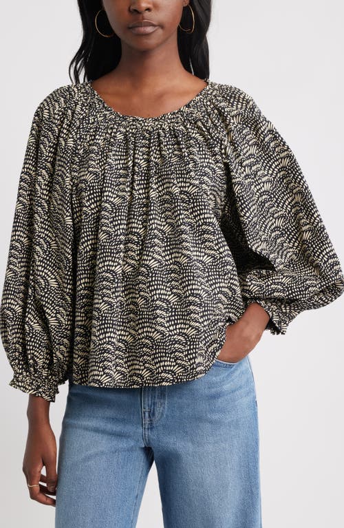 Treasure & Bond Print Raglan Sleeve Cotton Top In Black
