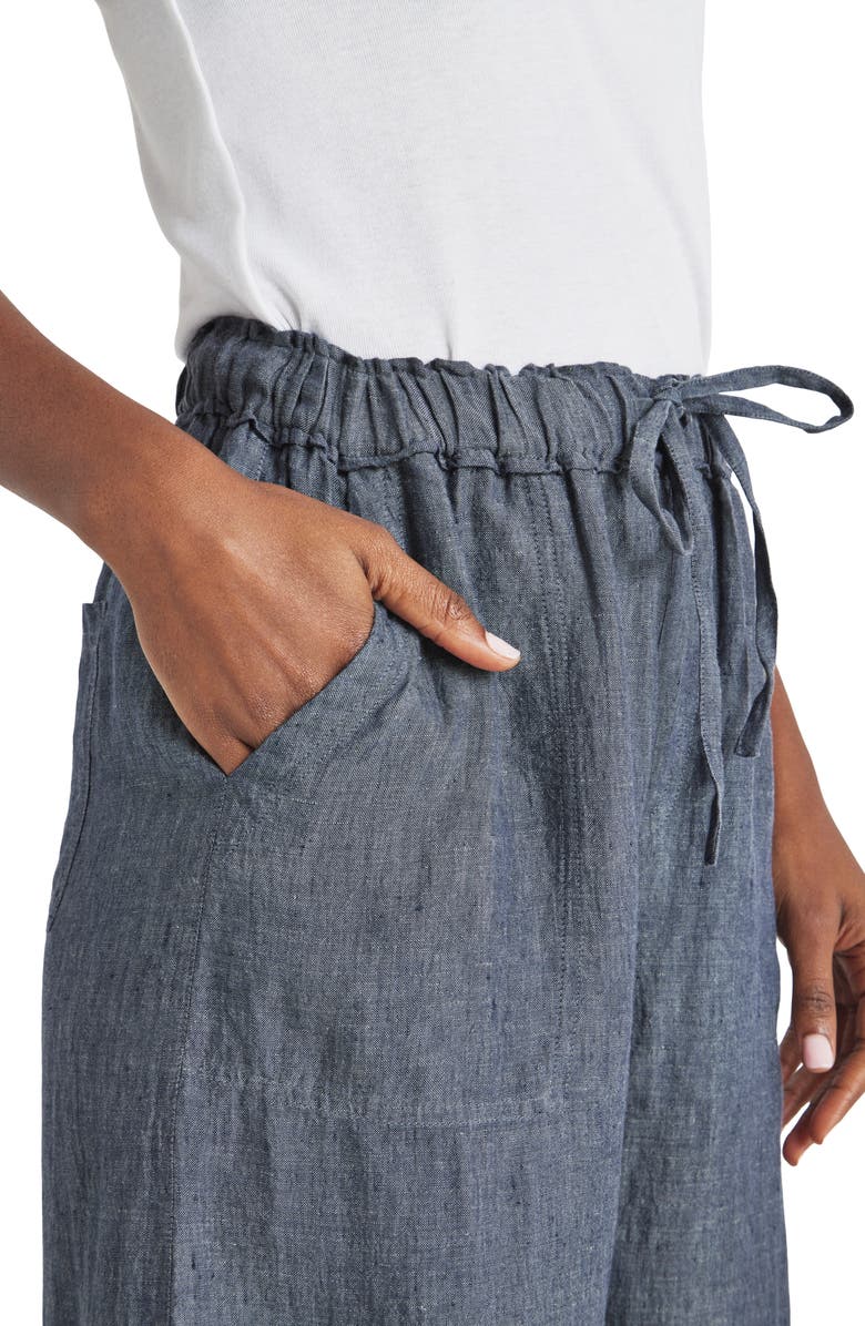 Splendid Stella Linen Crop Wide Leg Pants, Alternate, color, Navy