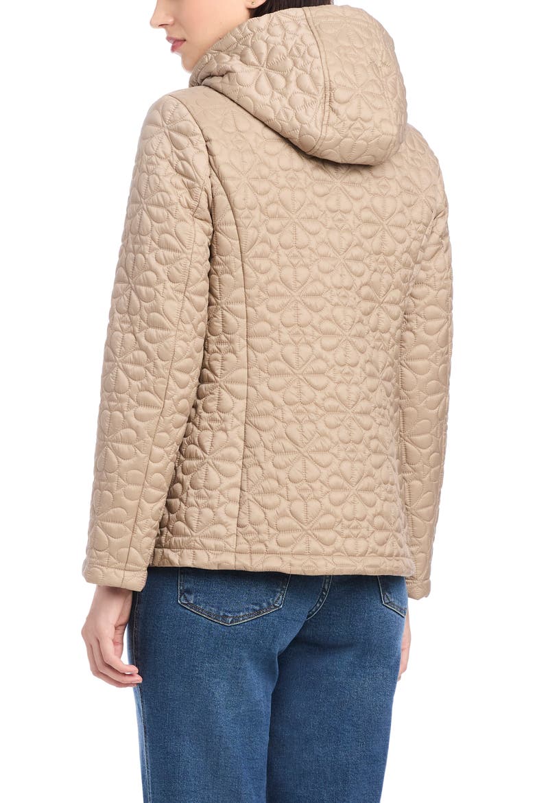water resistant hooded floral quilted short jacket, Alternate, color, TIMELESS TAUPE