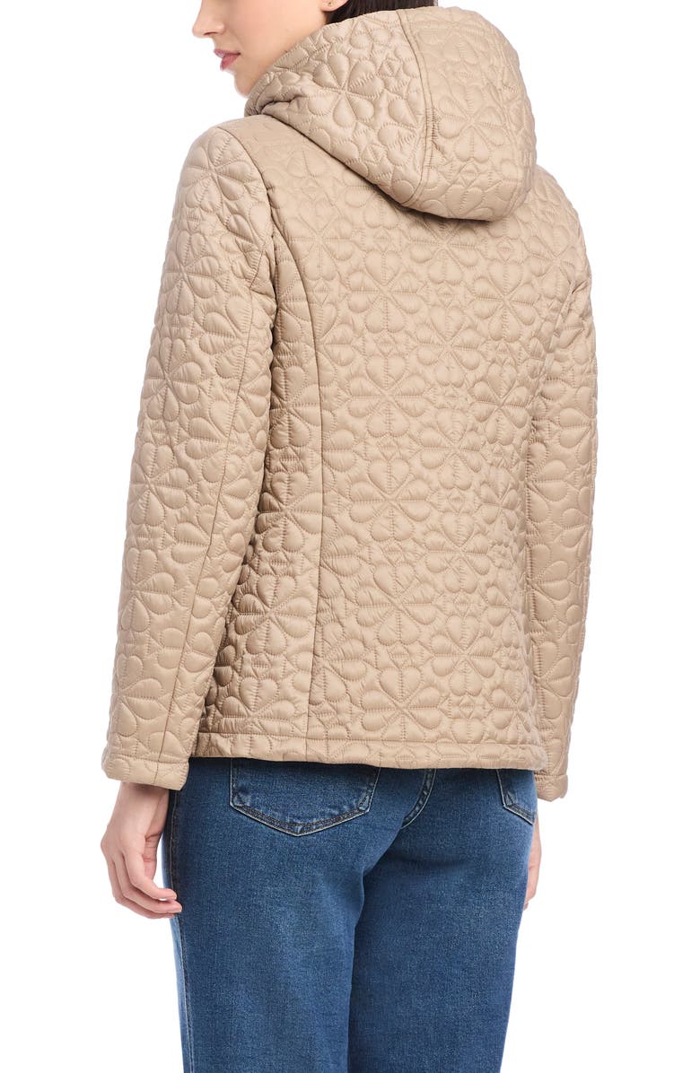 Kate Spade New York water resistant hooded floral quilted short jacket, Alternate, color, Timeless Taupe