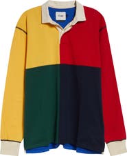 Drake's Colorblock Long Sleeve Rugby Polo