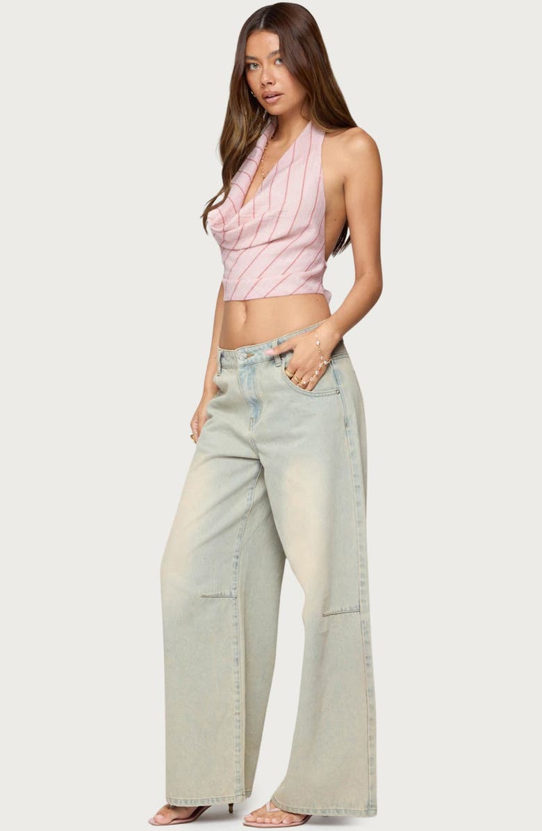 EDIKTED Stripe Cowl Neck Halter Crop Top, Alternate, color, Pink