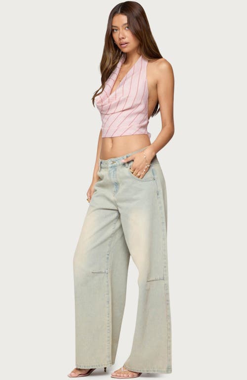 Edikted Stripey Metallic Cowl Neck Halter Top In Pink