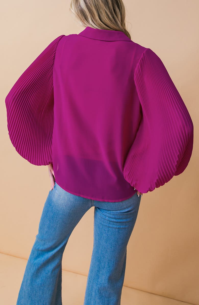 FLYING TOMATO Pleated Sleeve Button-Up Shirt, Alternate, color, Magenta