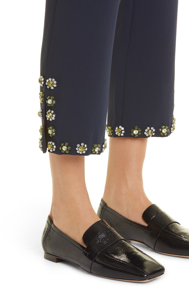 Cinq à Sept Beaded Rhinestone Floral Crop Pants, Alternate, color, Navy