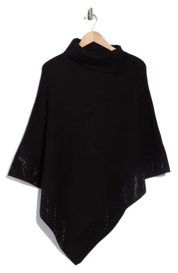 Tasha Rhinestone Embellished Turtleneck Poncho In Black
