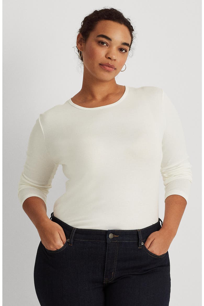 Long Sleeve Stretch Cotton Tee, Alternate, color, WHITE