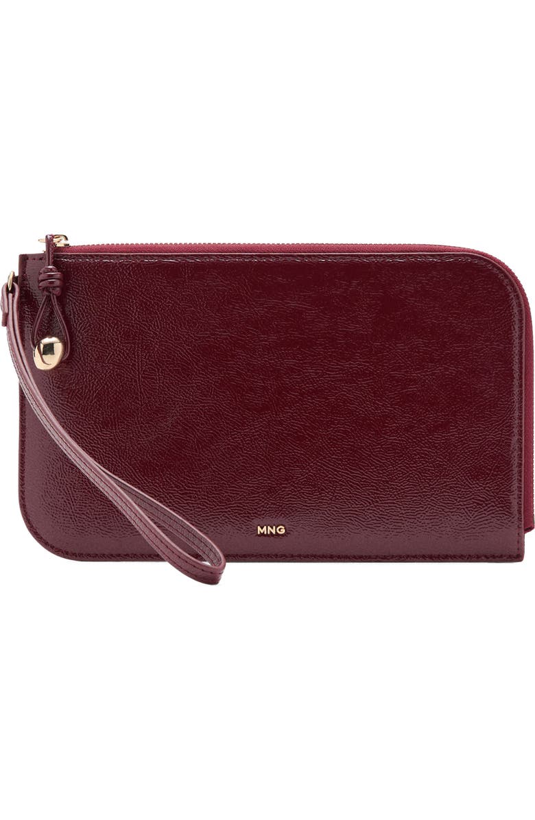 MANGO Mini Beaded Faux Leather Pochette Wristlet, Main, color, Burgundy