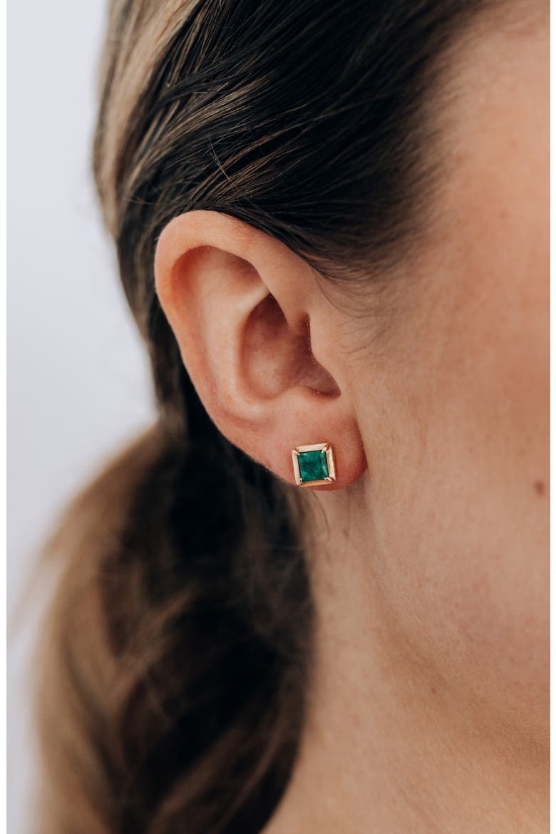Cleo Melia Carre Emerald Stud Earrings, Alternate, color, GREEN GOLD