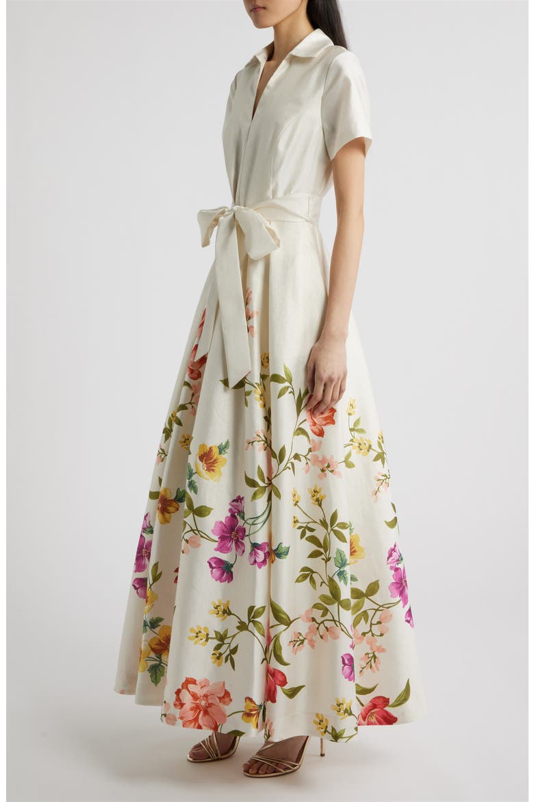 Print Tie Waist Gown, Alternate, color, CREME BLUSH