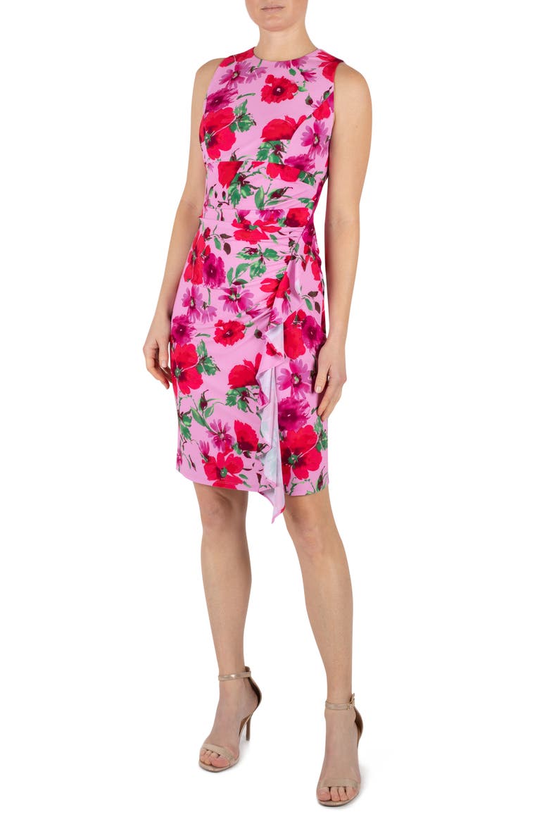Floral Print Ruffle Detail Jersey Dress, Alternate, color, PINK MULTI