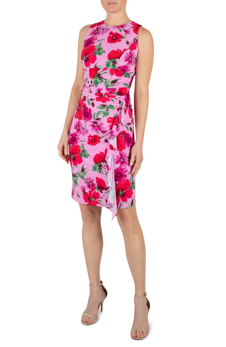 Julia Jordan Floral Print Ruffle Detail Jersey Dress, Alternate, color, Pink Multi