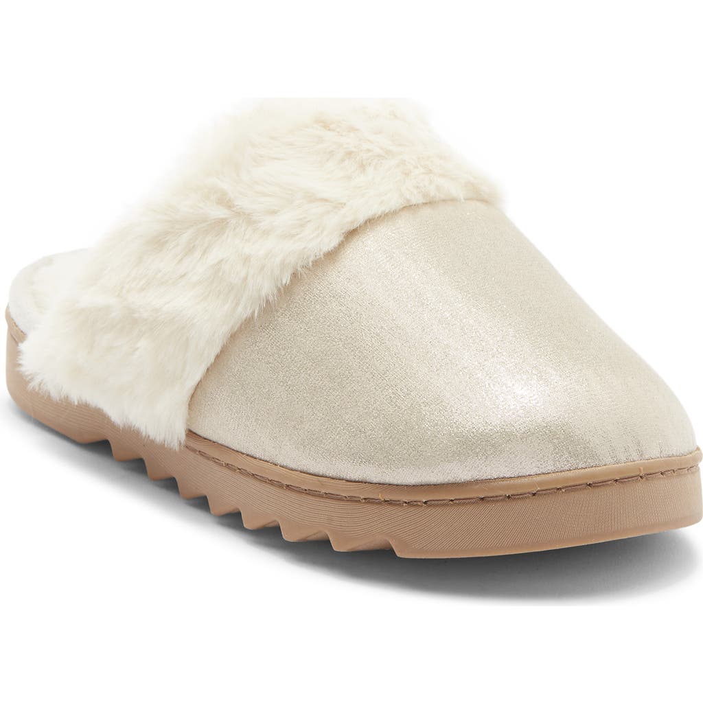R.g. Barry Metallic And Faux Fur Trim Scuff Slipper In Silver