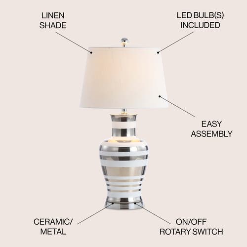 Jonathan Y Zilar Striped 28.75 Ceramic Iron Classic Modern Led Table Lamp In Silver/white