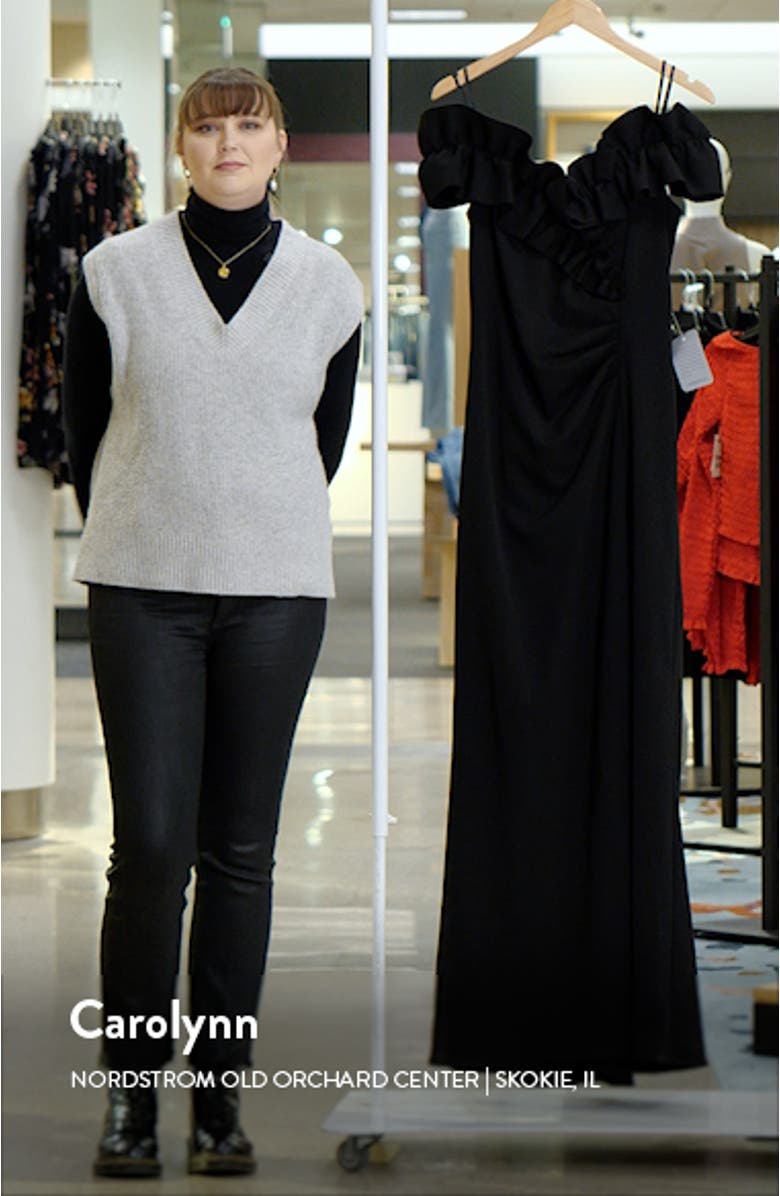 Ruffle Off the Shoulder Ruched Gown, sales video thumbnail