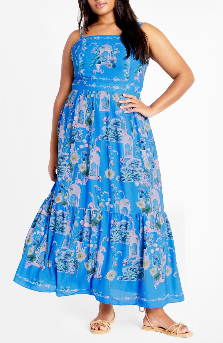 City Chic Molly Floral Midi Sundress, Main, color, Blue