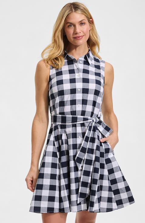 Poplin Button Front Dress with Godets