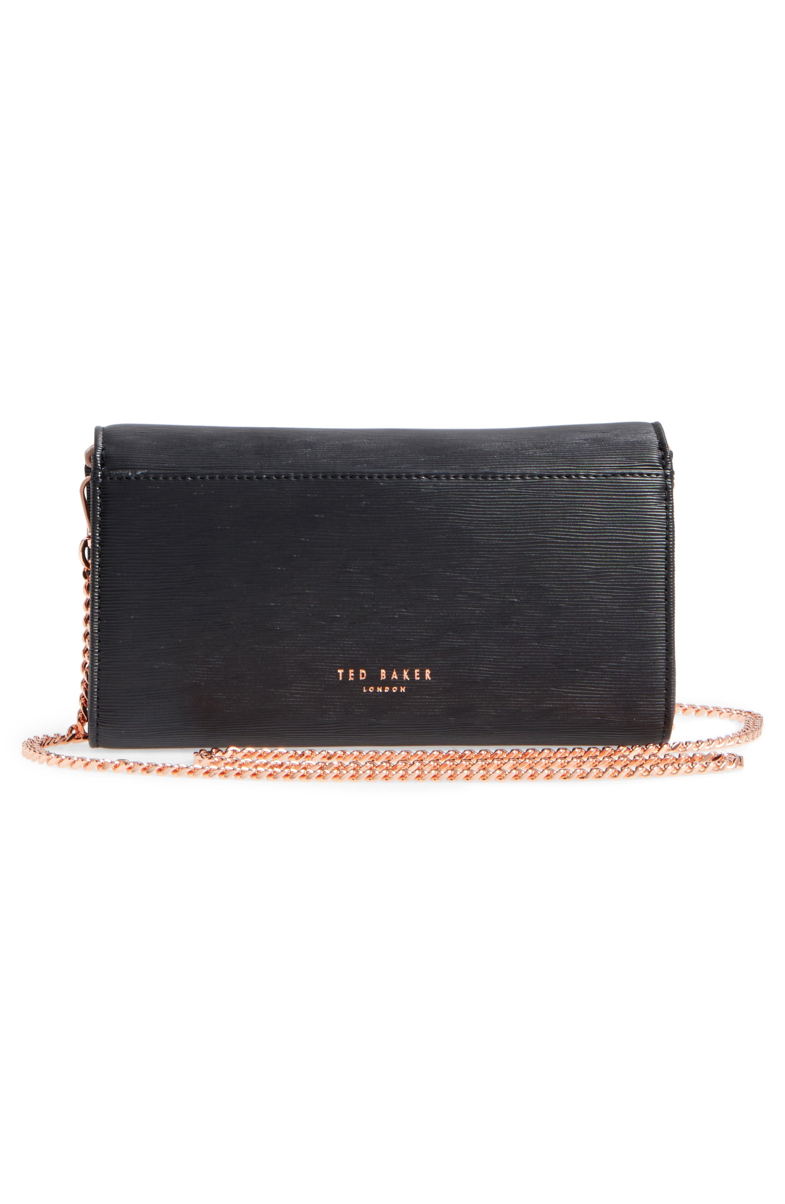 Melisia Bow Leather Mantinee Wallet on a Chain, Alternate, color, BLACK
