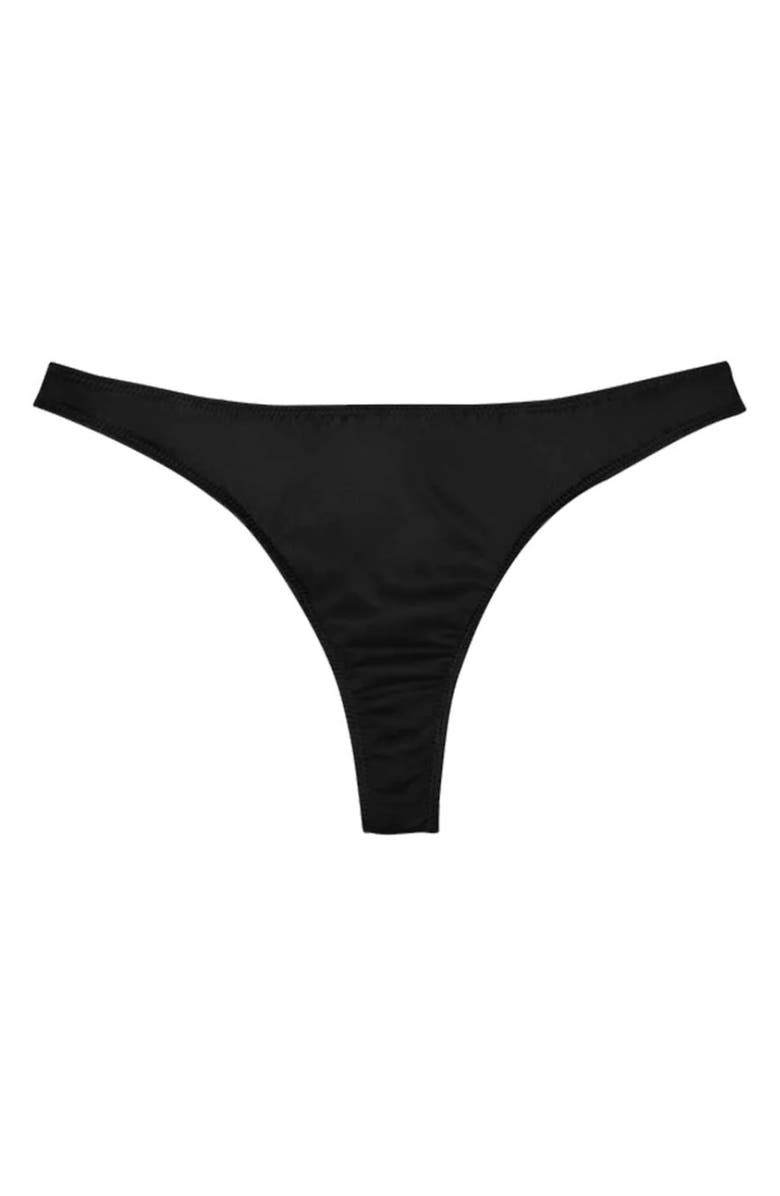 Fleur Du Mal Luxe Silk Blend Thong, Alternate, color, Black