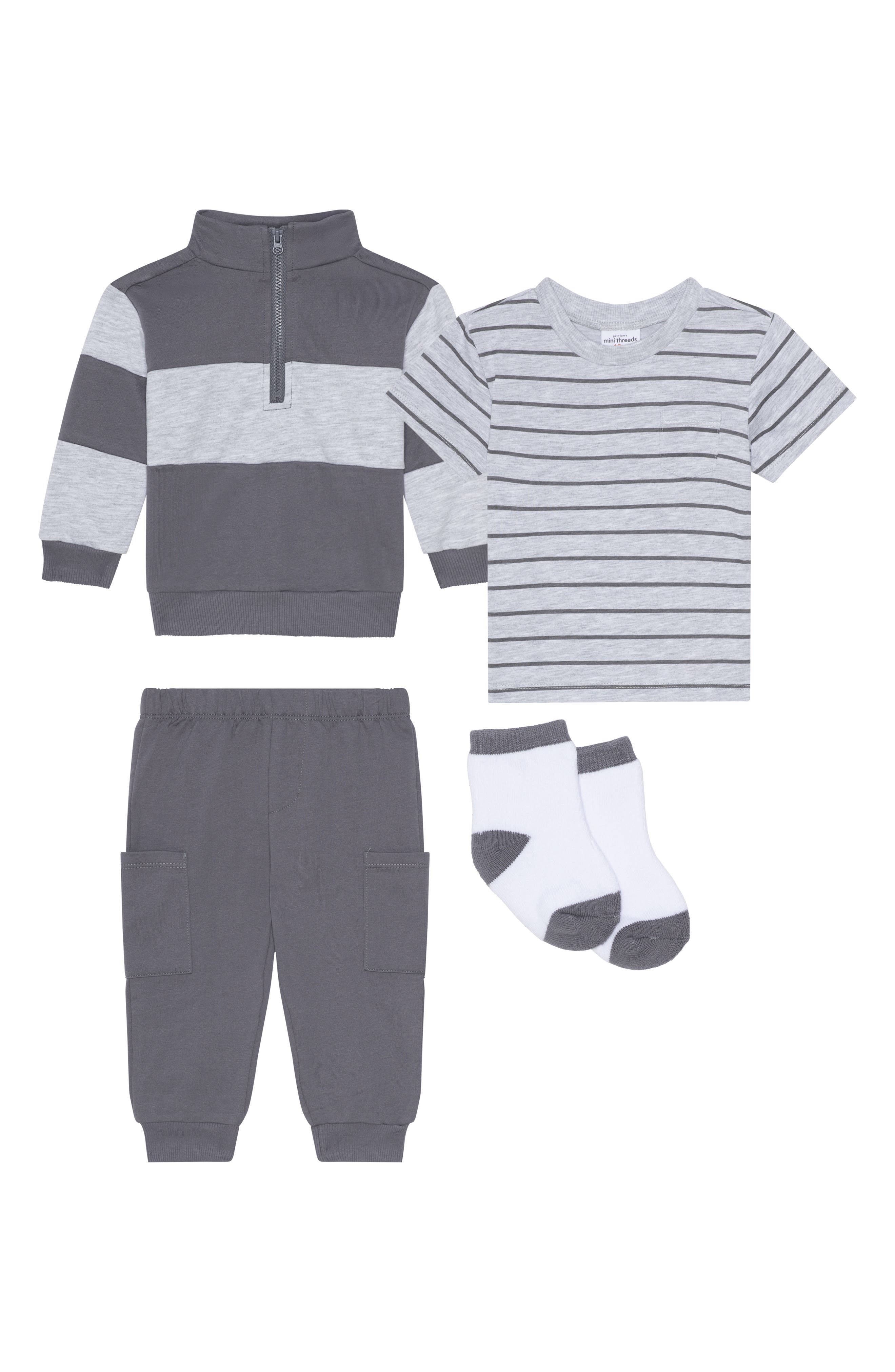 PL Baby by Petit Lem Quarter Zip Pullover, T-Shirt, Joggers & Socks Set