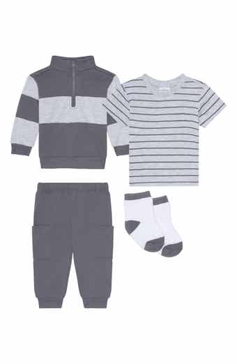 PL Baby by Petit Lem Quarter Zip Pullover, T-Shirt, Joggers & Socks Set