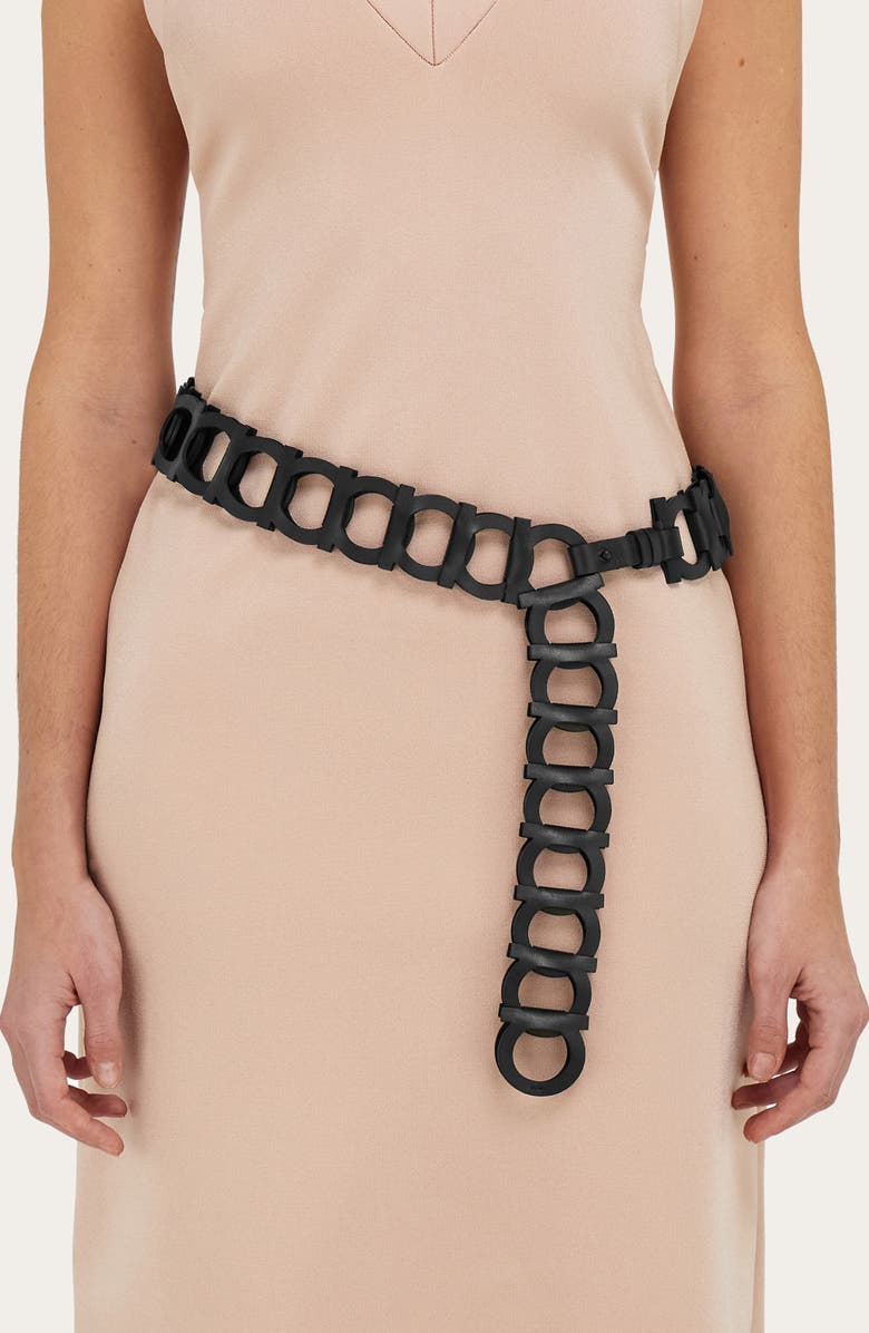 FERRAGAMO Gancini Link Leather Belt, Alternate, color, Nero