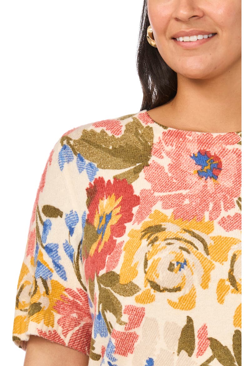 Floral Short Sleeve Sweater, Alternate, color, BIRCH