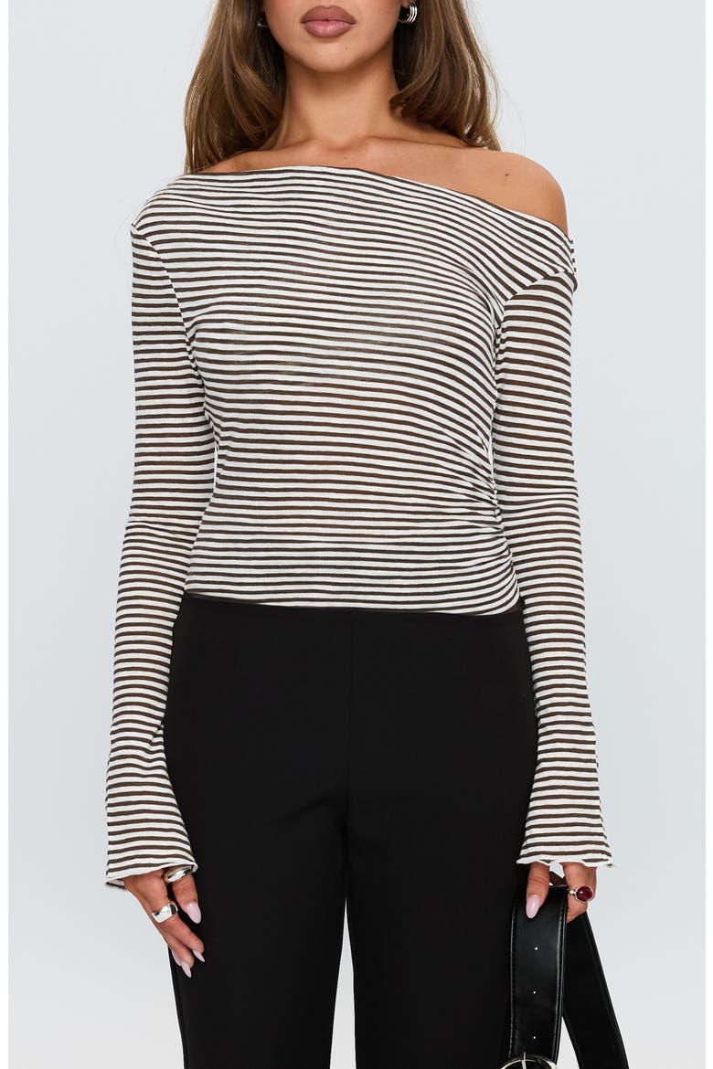Synergies Stripe One-Shoulder Top, Main, color, BROWN / WHITE STRIPE